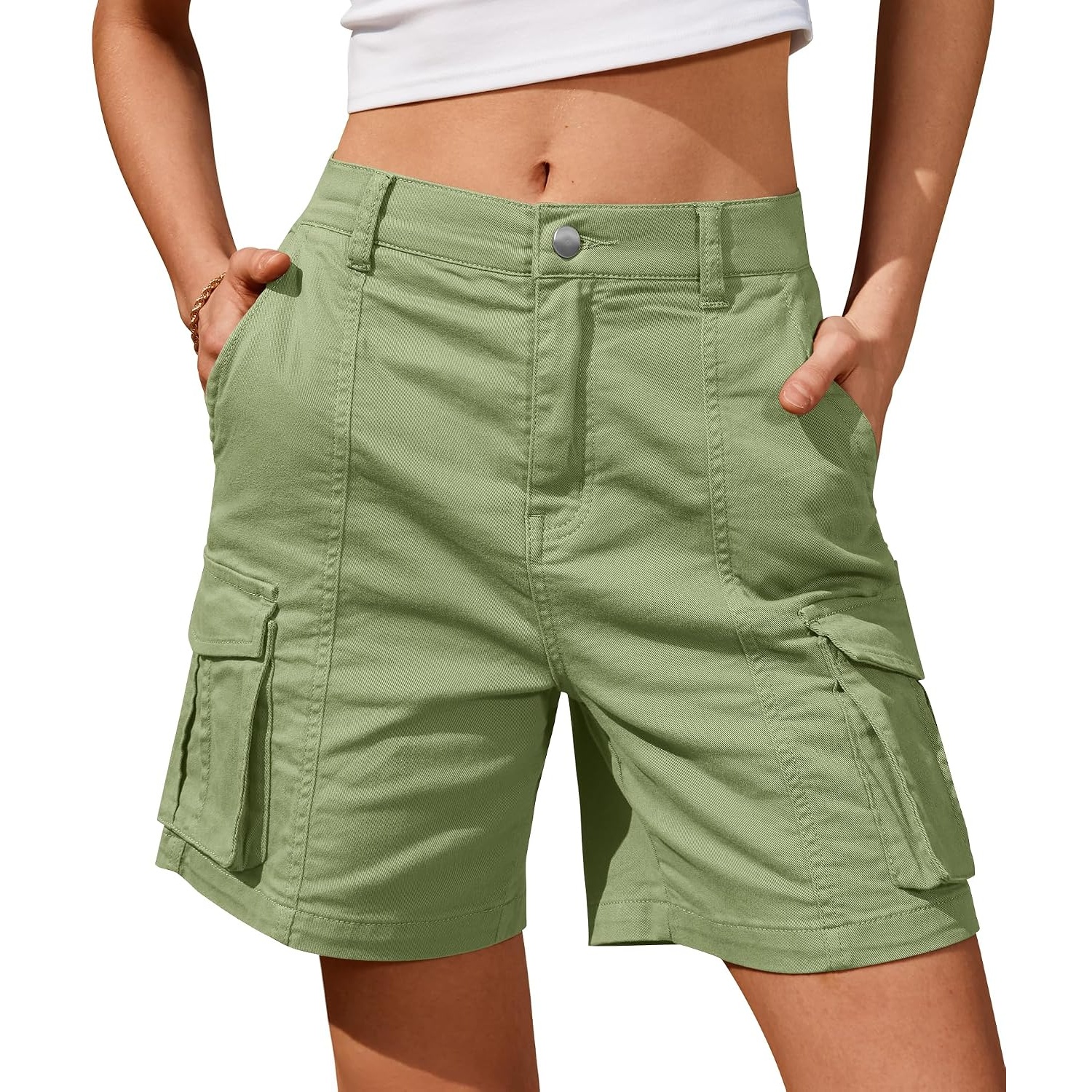 Casual Loose Cargo Length Bermuda Fit Shorts With Pockets For Women