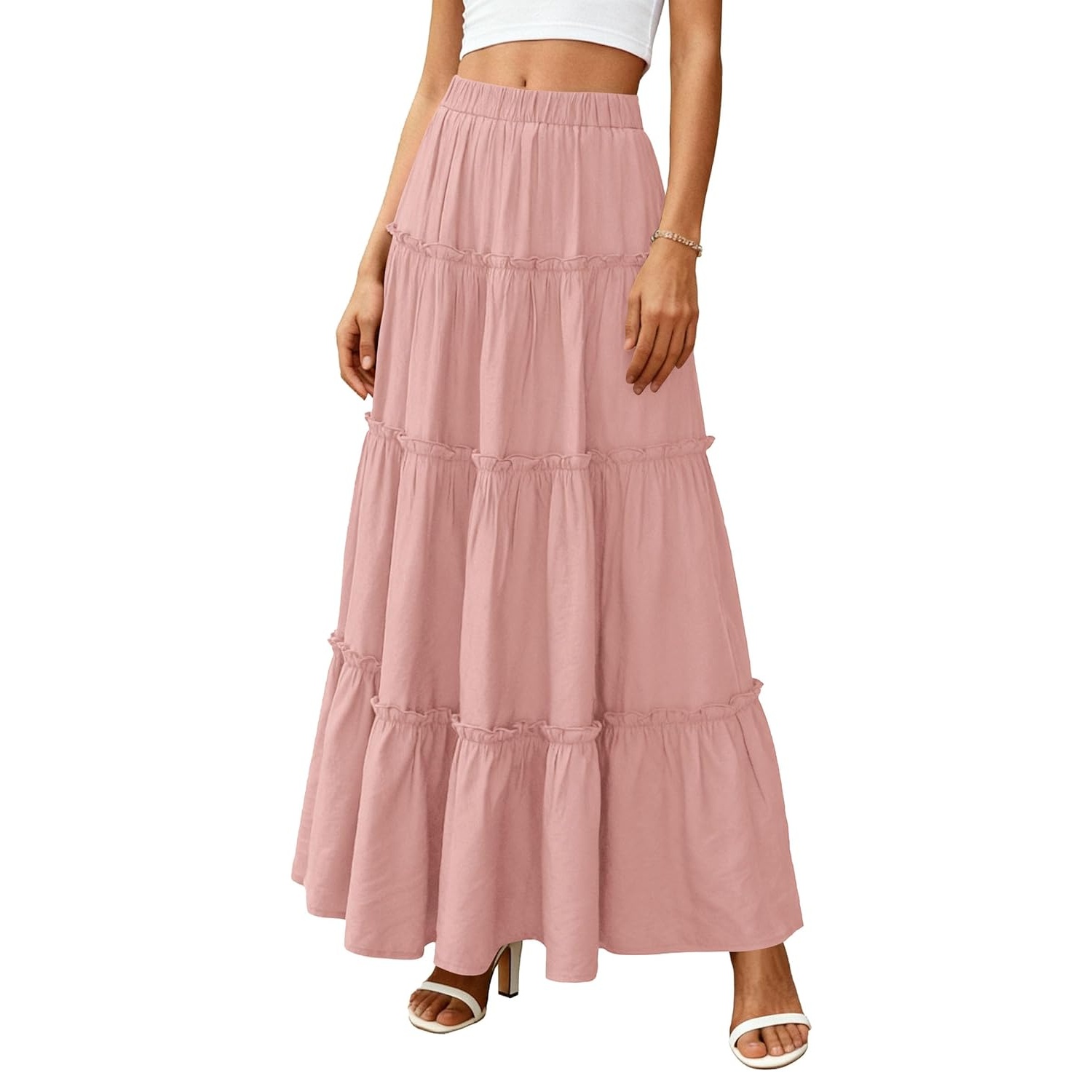 Long Flowy A Line Tiered Boho Skirt For Women