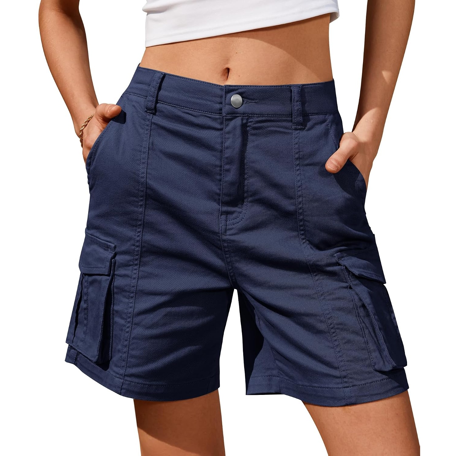 Casual Loose Cargo Length Bermuda Fit Shorts With Pockets For Women
