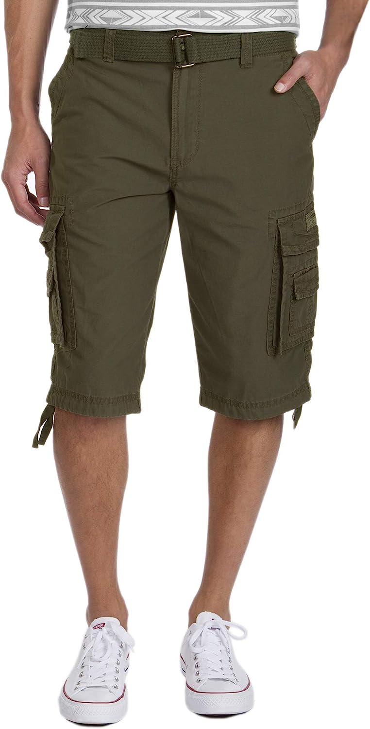 Button Fly Belted Cargo Shorts-Waves And Trunks