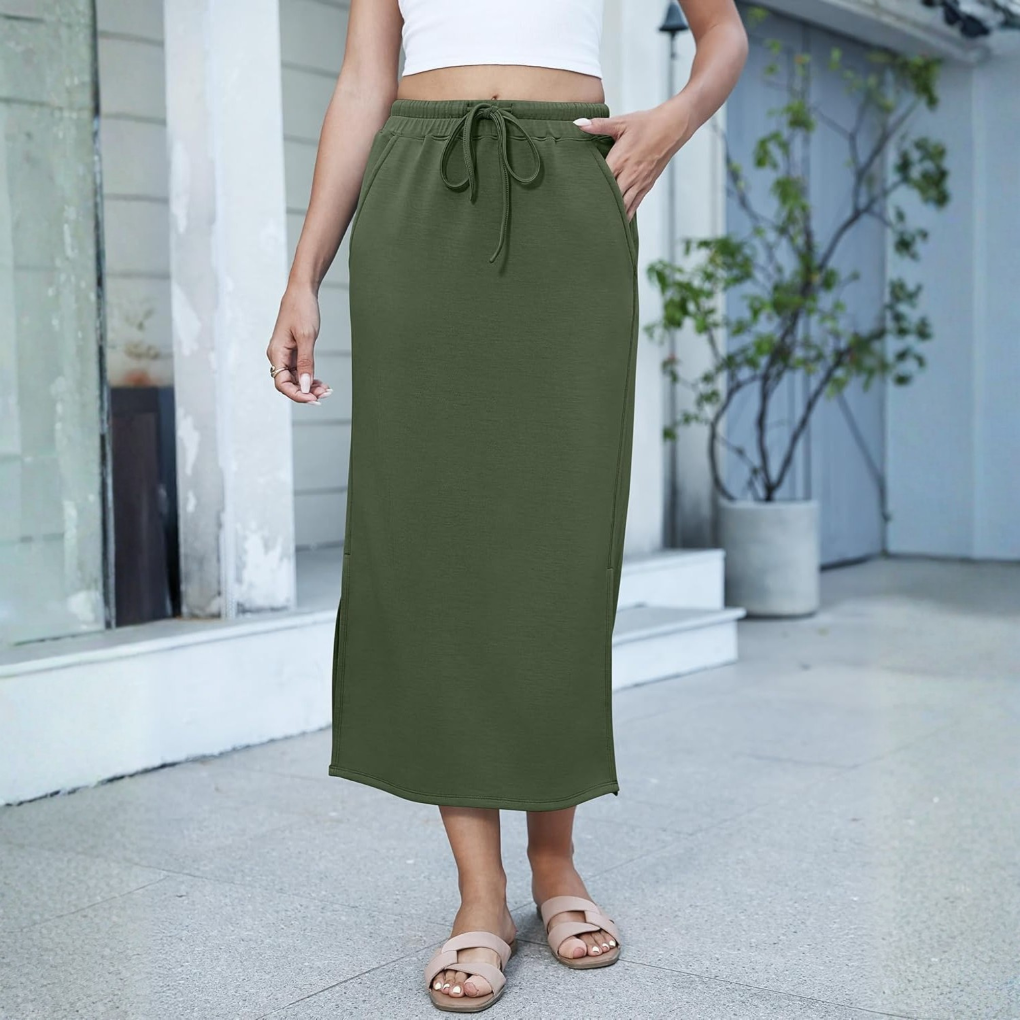 Casual Drawstring Maxi Skirt For Women