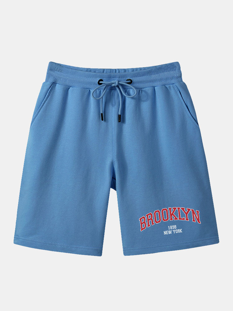 Brooklyn Letter Print Mid Length Shorts-Waves And Trunks