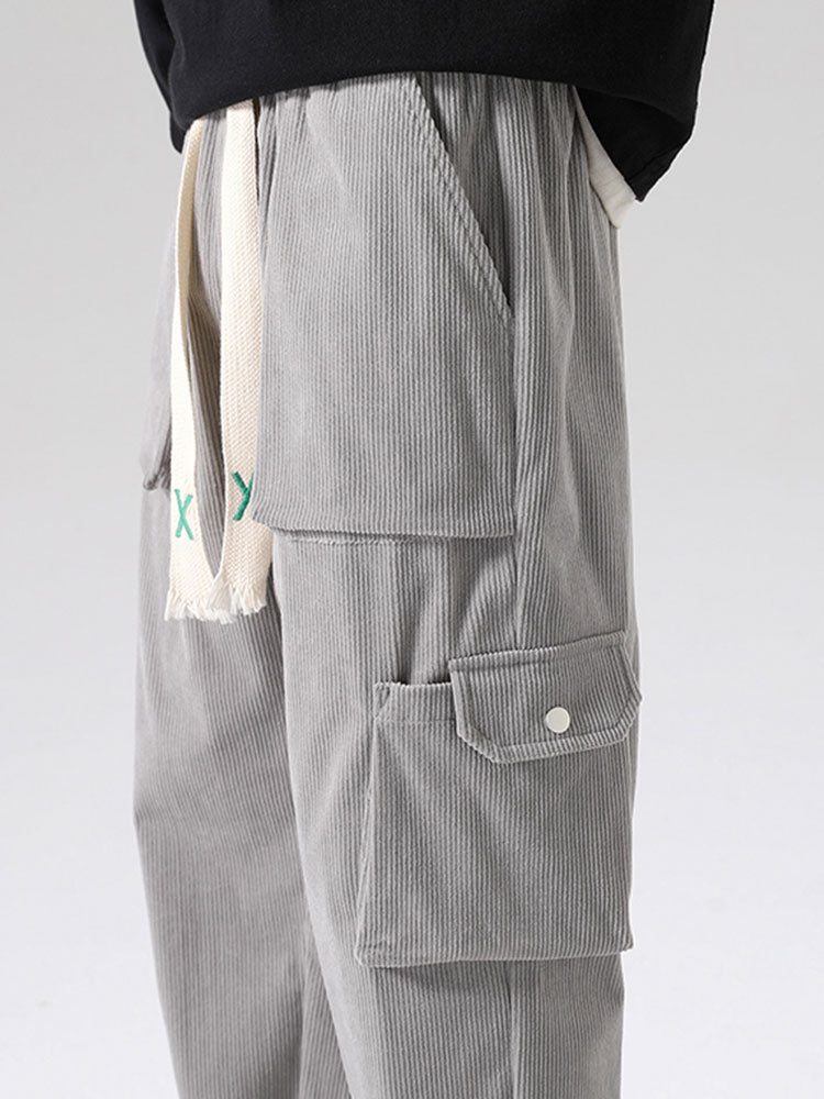 Straight Leg Corduroy Cargo Pants-Waves And Trunks
