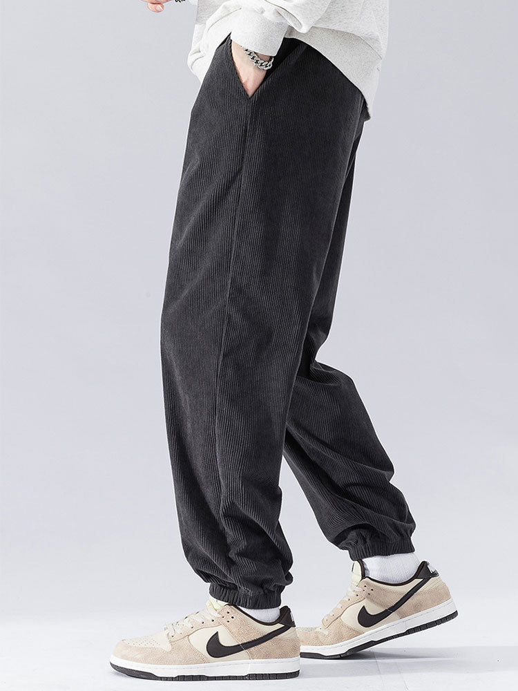 Solid Corduroy Joggers With Drawstring-Waves And Trunks
