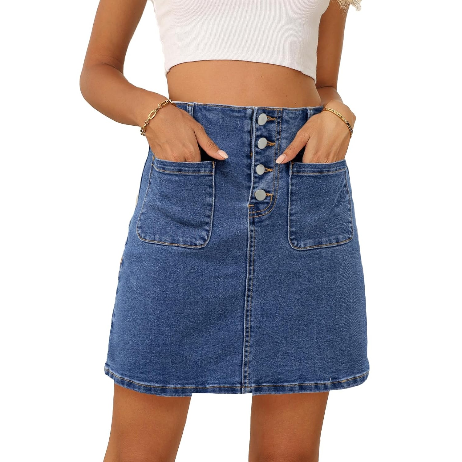 Summer High Stretch Skirt With Pockets For Women