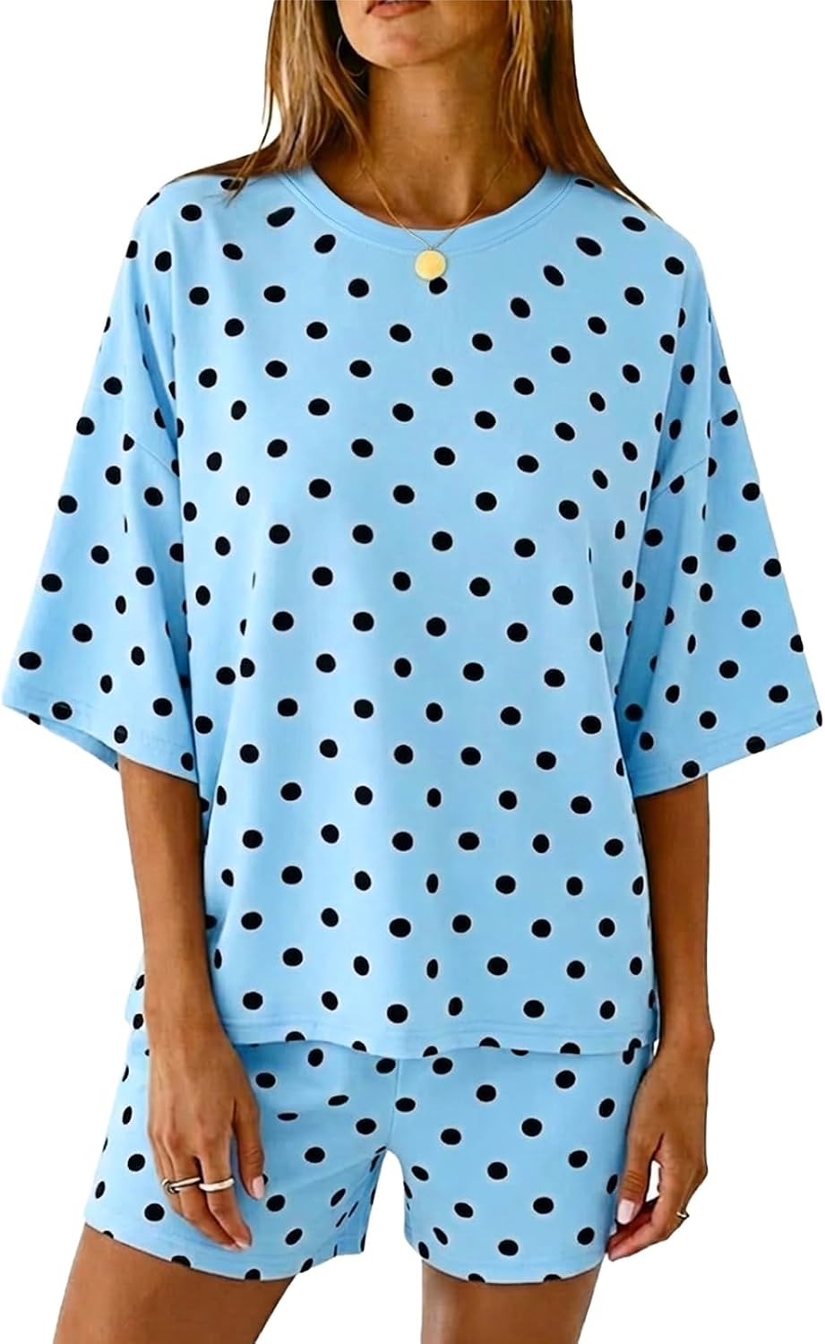 2 Pieces Oversized Top And Shorts Pajama Set For Women