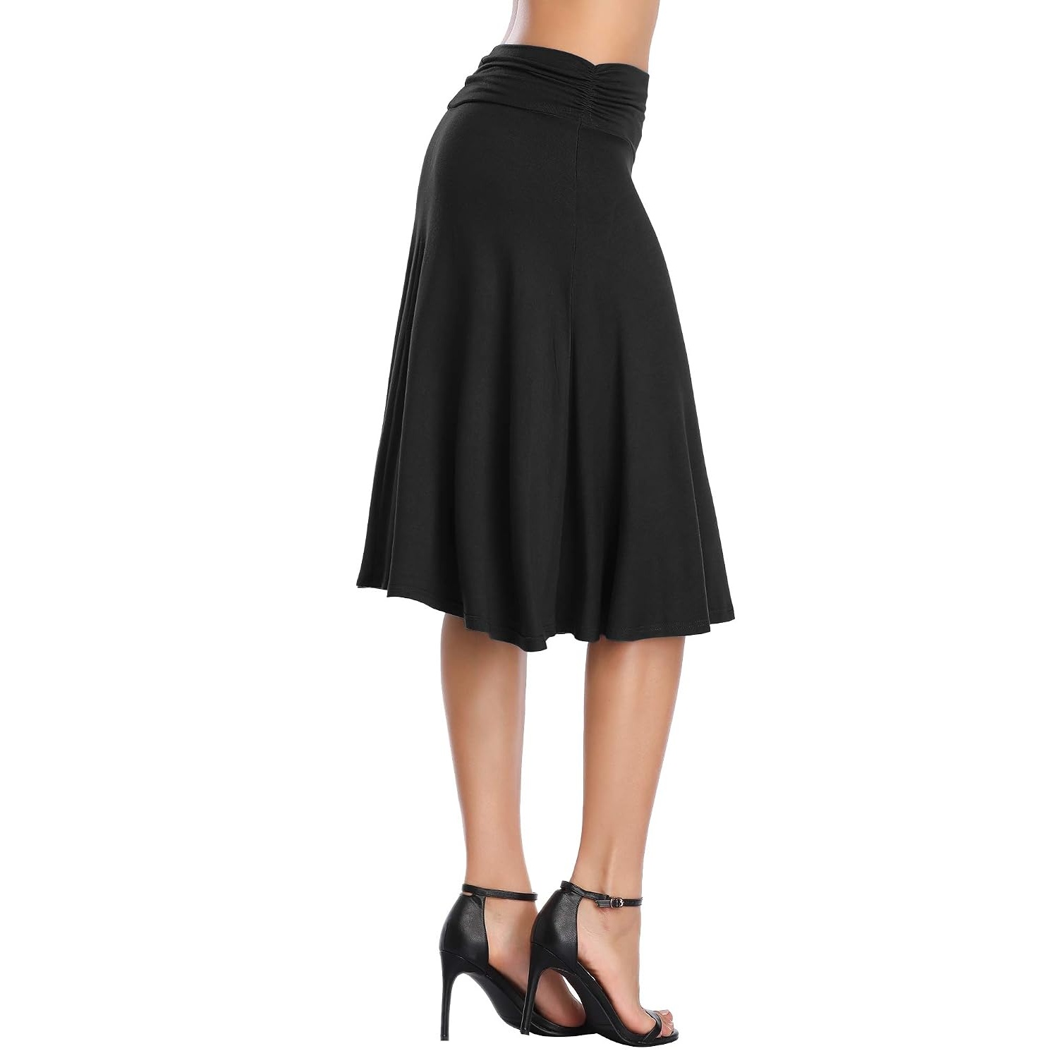 Ruched High Rise Stretchy Flared Casual Skirt