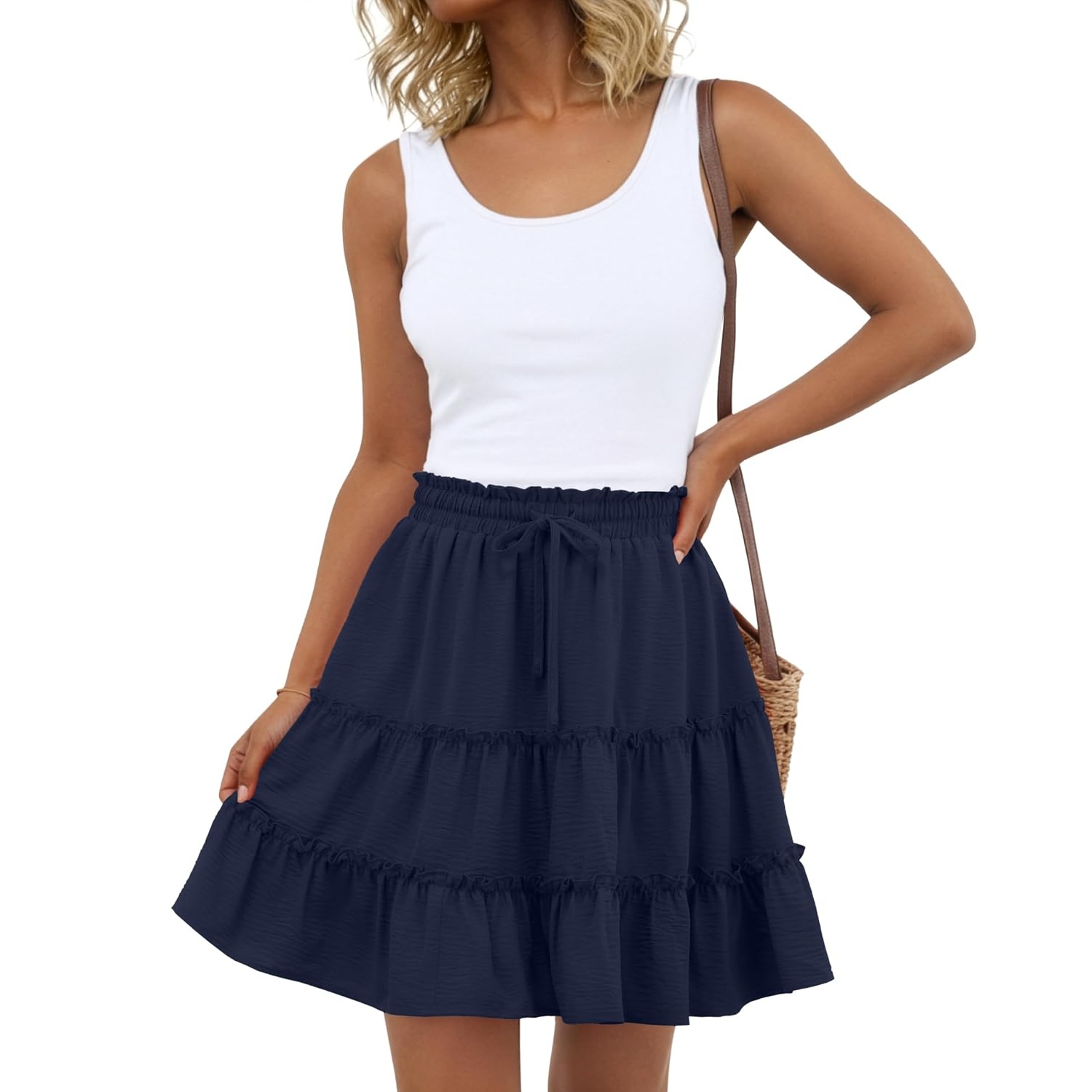 Casual Floral Ruffle Tiered Skirt With Pockets For Women