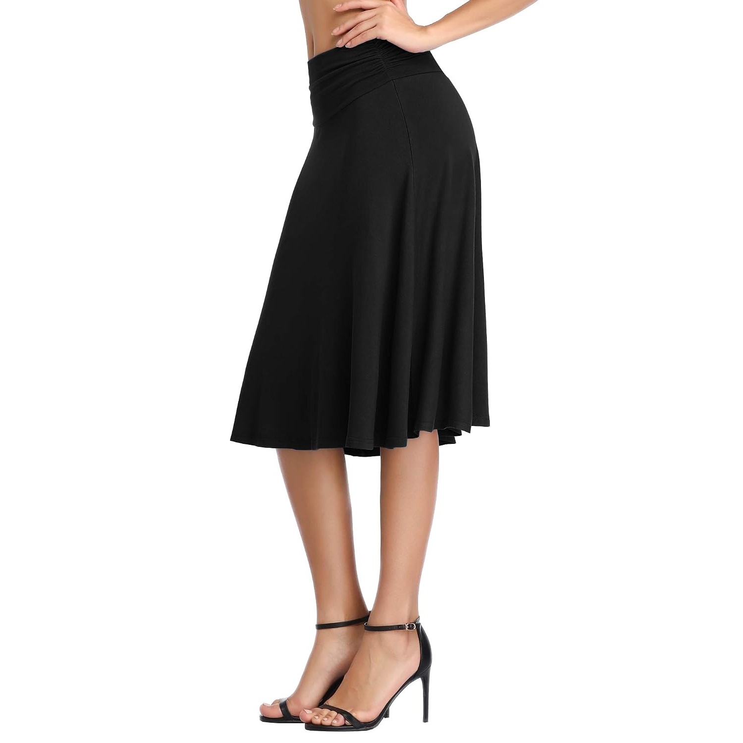 Ruched High Rise Stretchy Flared Casual Skirt