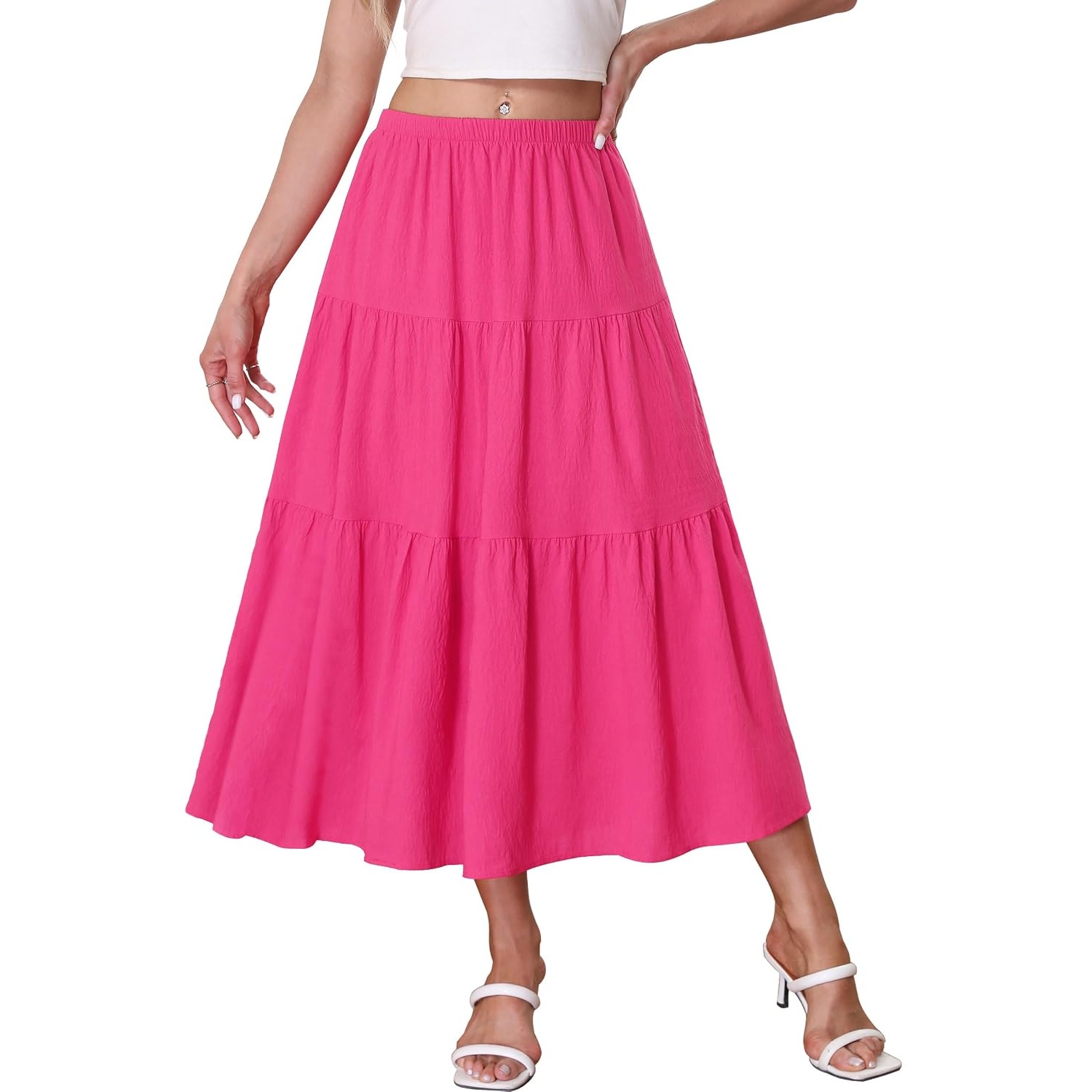 Casual Elastic High Waist Tiered Skirt For Women