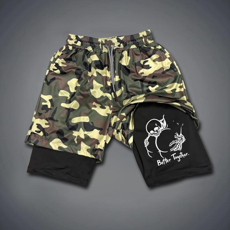Graphic Double Layer Casual Streetwear Shorts For Vacation For Men