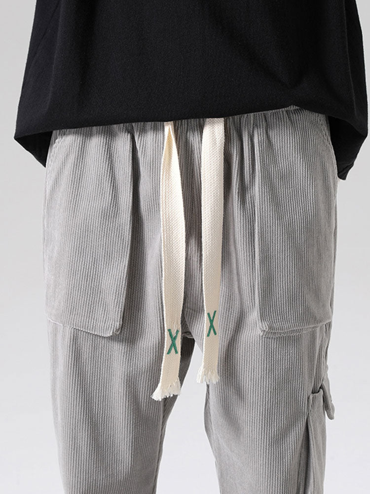 Straight Leg Corduroy Cargo Pants-Waves And Trunks