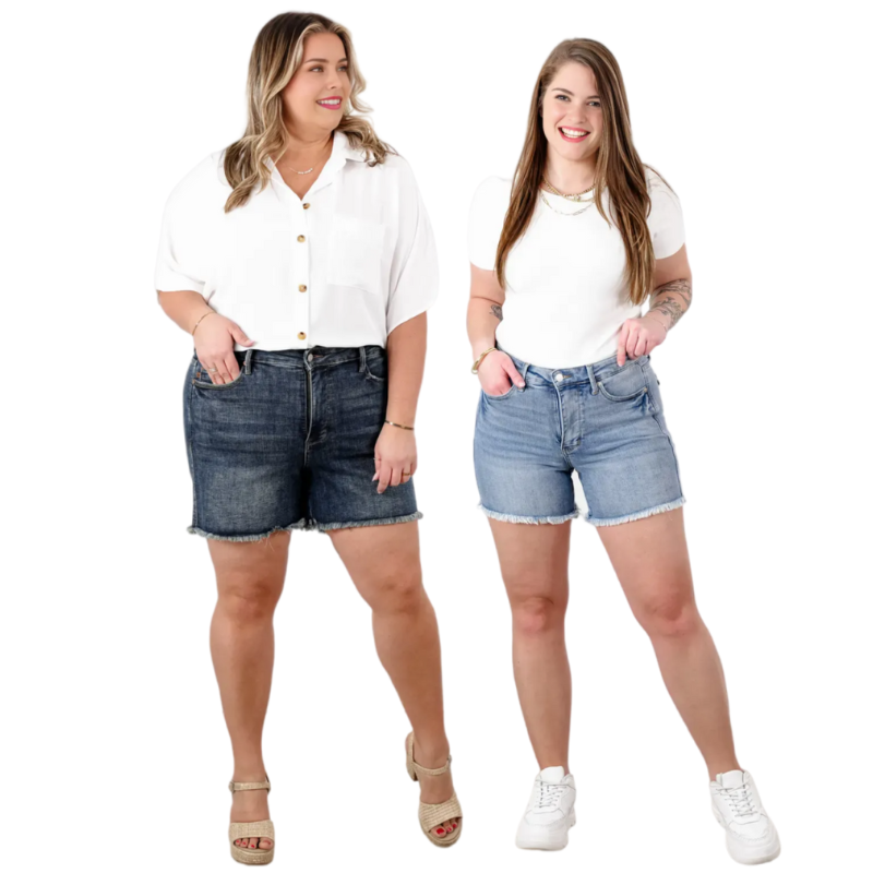 High Rise Casual Denim Shorts-Waves And Trunks