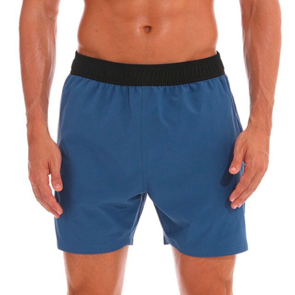Blue With Black Band Swim Shorts-Waves And Trunks