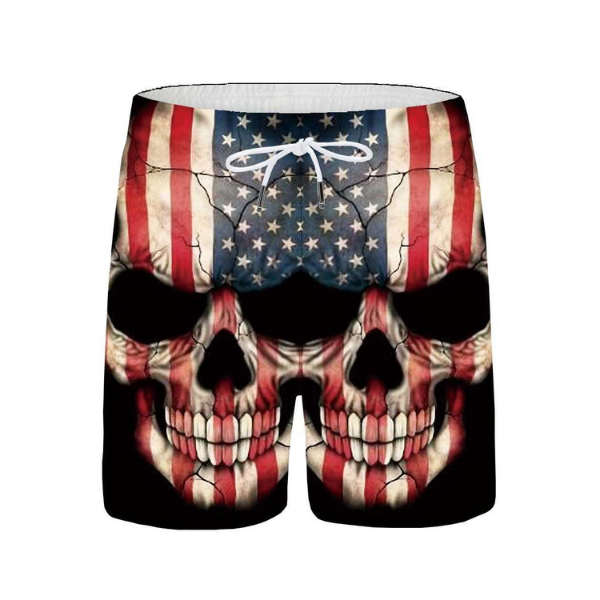 The US Flag Skull Draw String Swim Shorts-Waves And Trunks