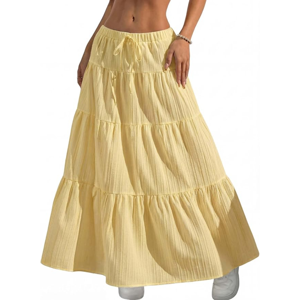Boho Flowy Maxi Skirt With Elastic For Women