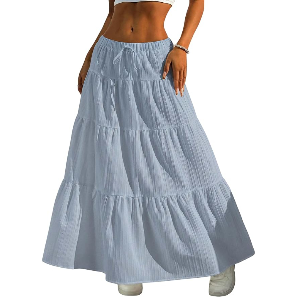 Boho Flowy Maxi Skirt With Elastic For Women