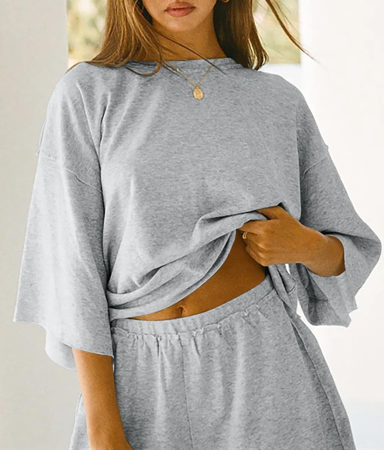 2 Pieces Oversized Top And Shorts Pajama Set For Women