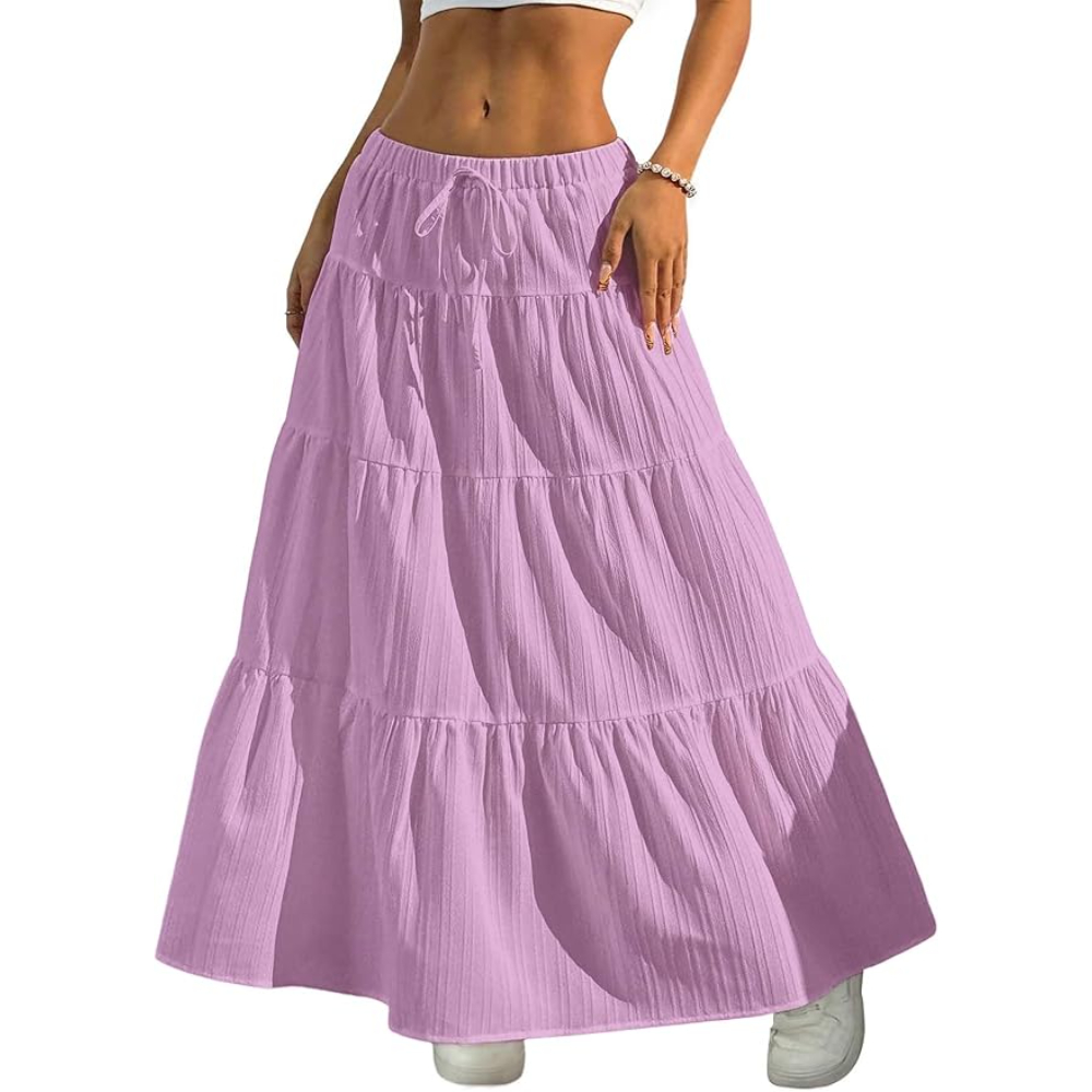 Boho Flowy Maxi Skirt With Elastic For Women