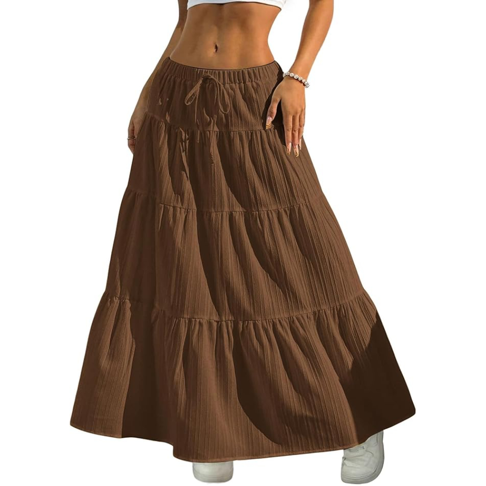 Boho Flowy Maxi Skirt With Elastic For Women