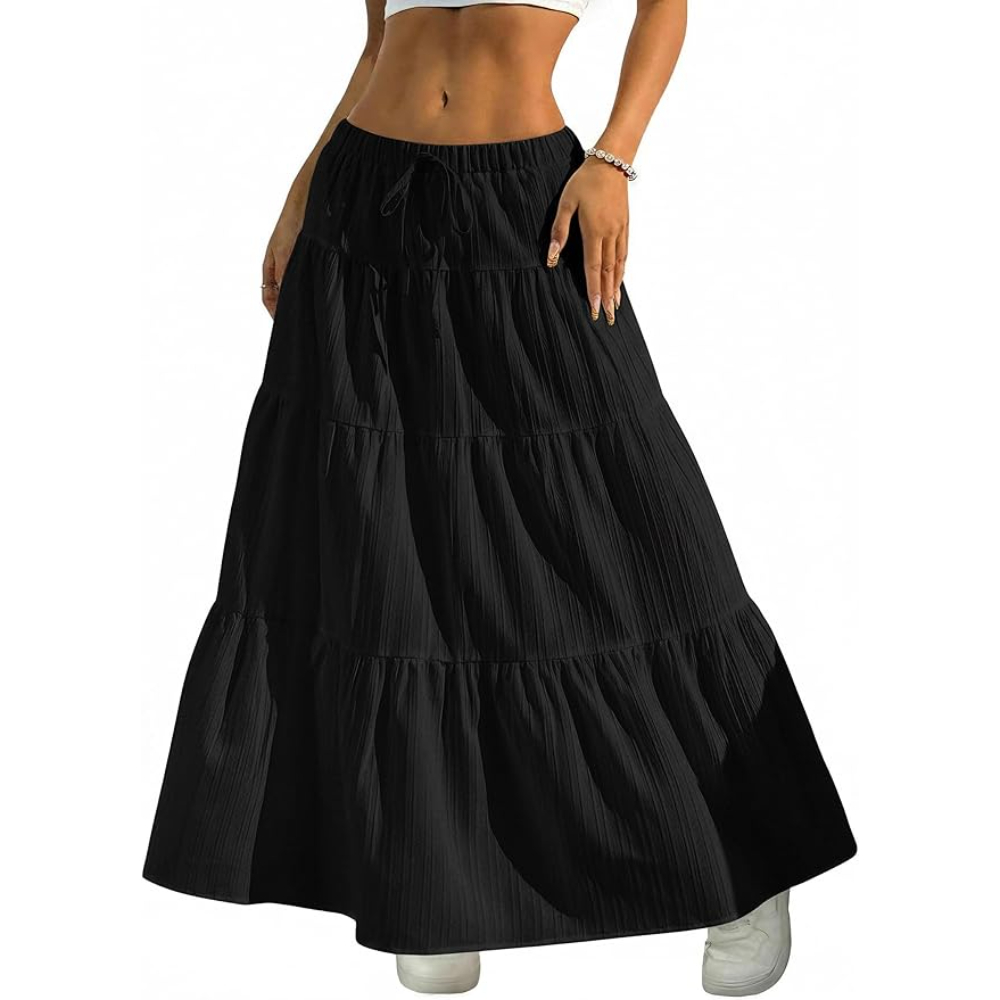Boho Flowy Maxi Skirt With Elastic For Women