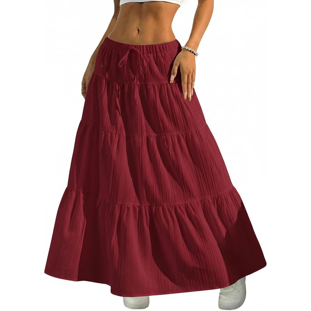 Boho Flowy Maxi Skirt With Elastic For Women