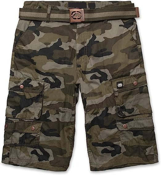 Button Closure Camo Cargo Shorts-Waves And Trunks