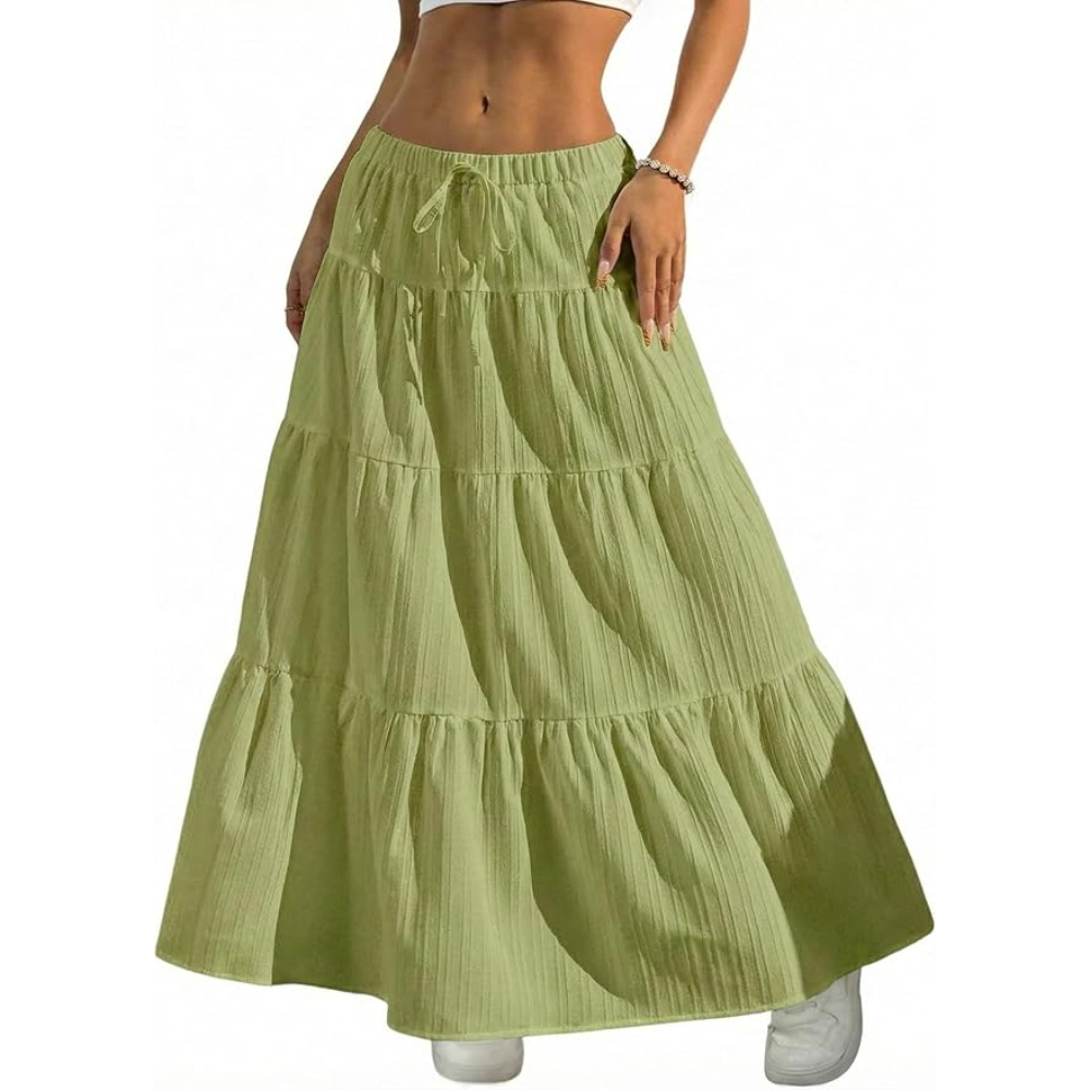 Boho Flowy Maxi Skirt With Elastic For Women