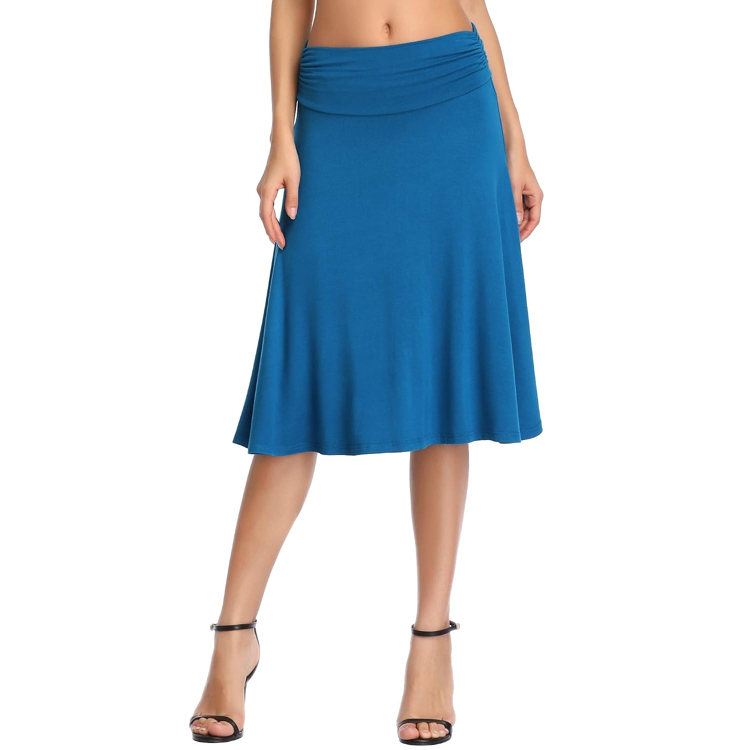 Ruched High Rise Stretchy Flared Casual Skirt