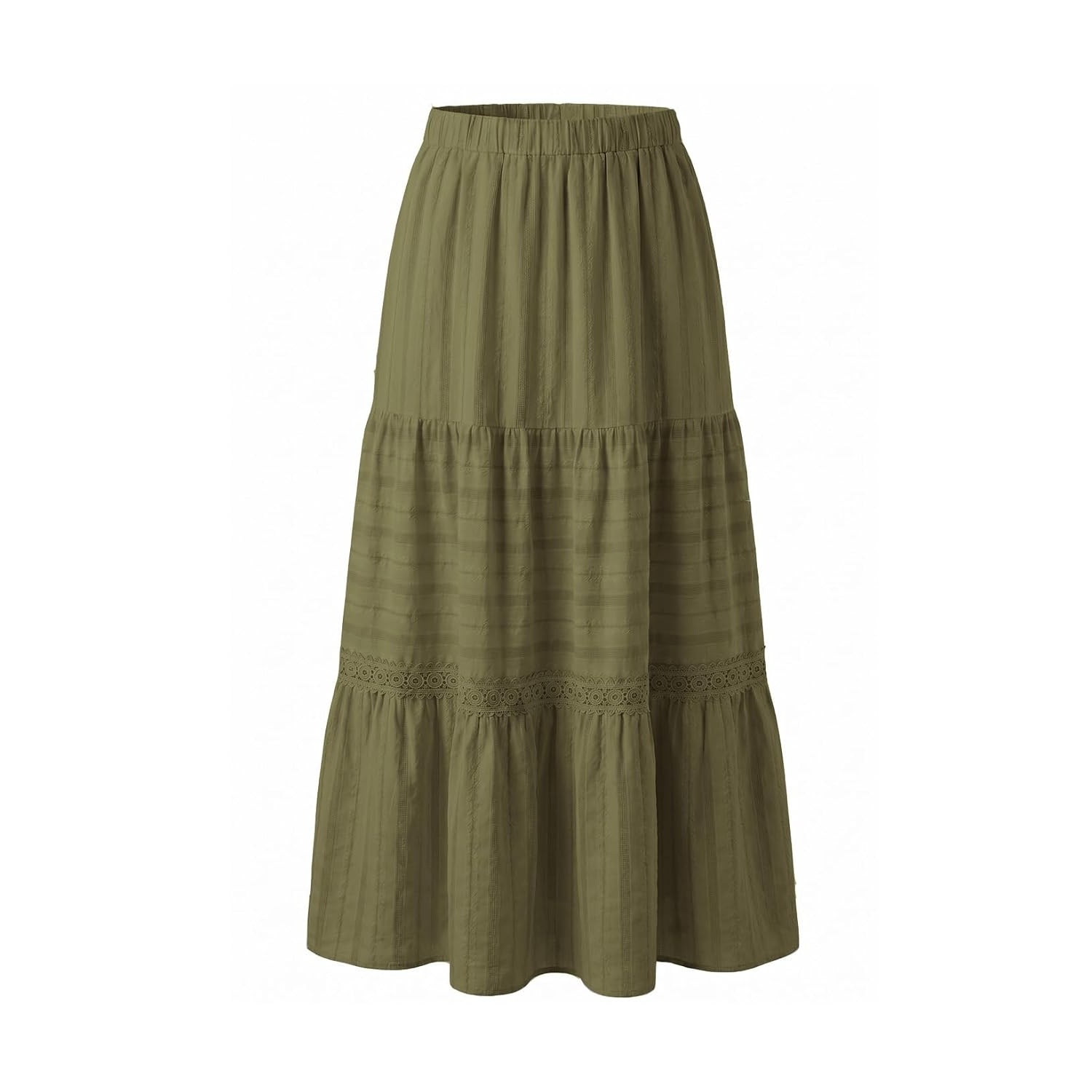 Boho Crochet Lace Tiered Cotton Maxi Skirt