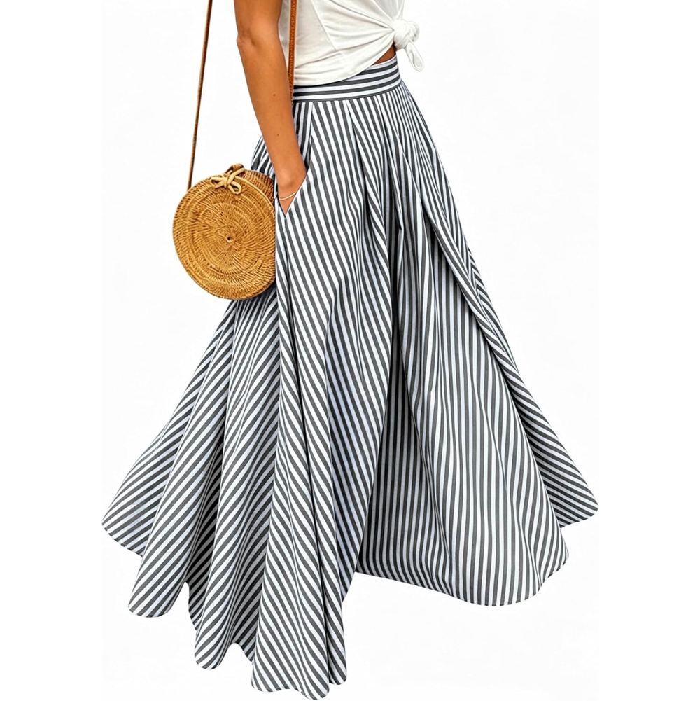 Casual Pleated Flared A Line Skirt For Women