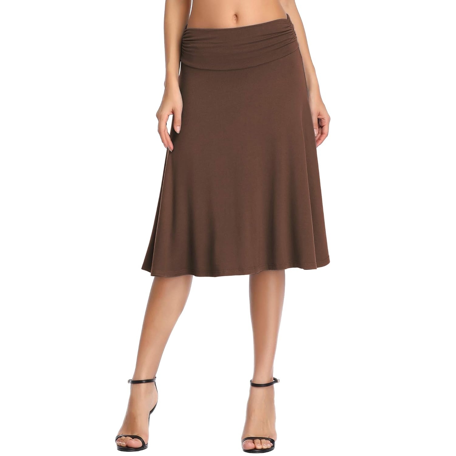 Ruched High Rise Stretchy Flared Casual Skirt