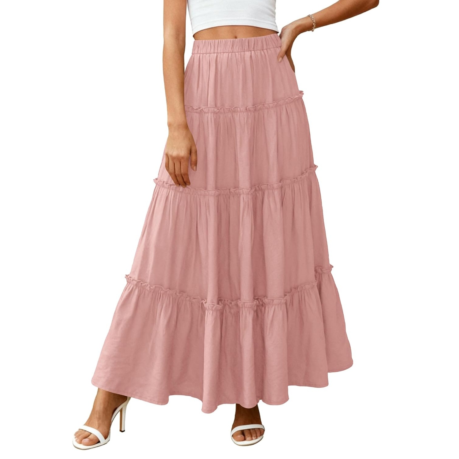 Long Flowy A Line Tiered Boho Skirt For Women