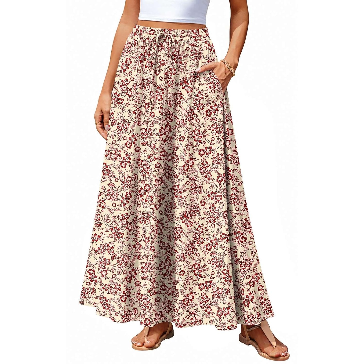 Casual Loose Pleated Boho Fit Skirt With Pockets For Women