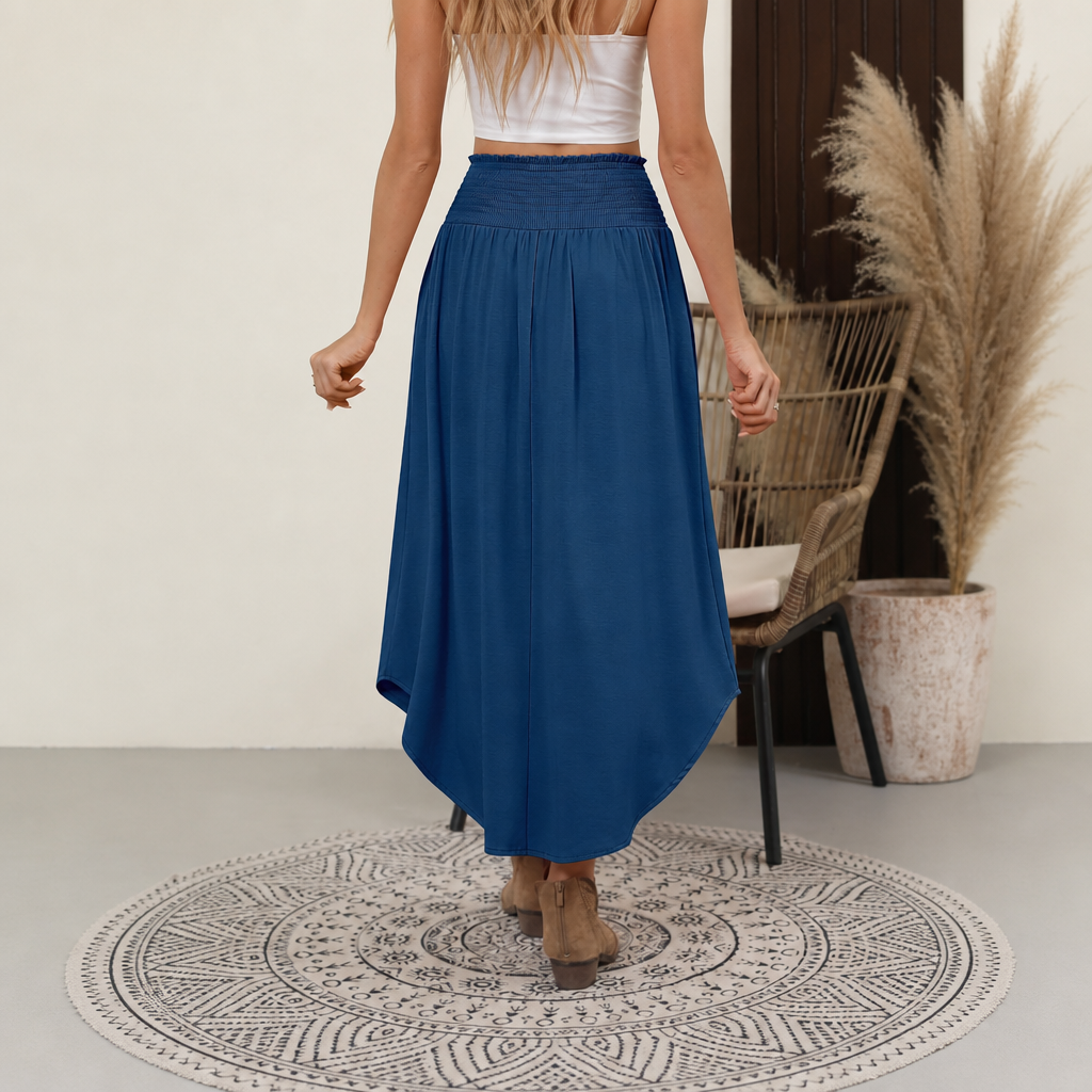 Summer Boho Floral Flowy Pleated Maxi Skirts With Pockets For Women