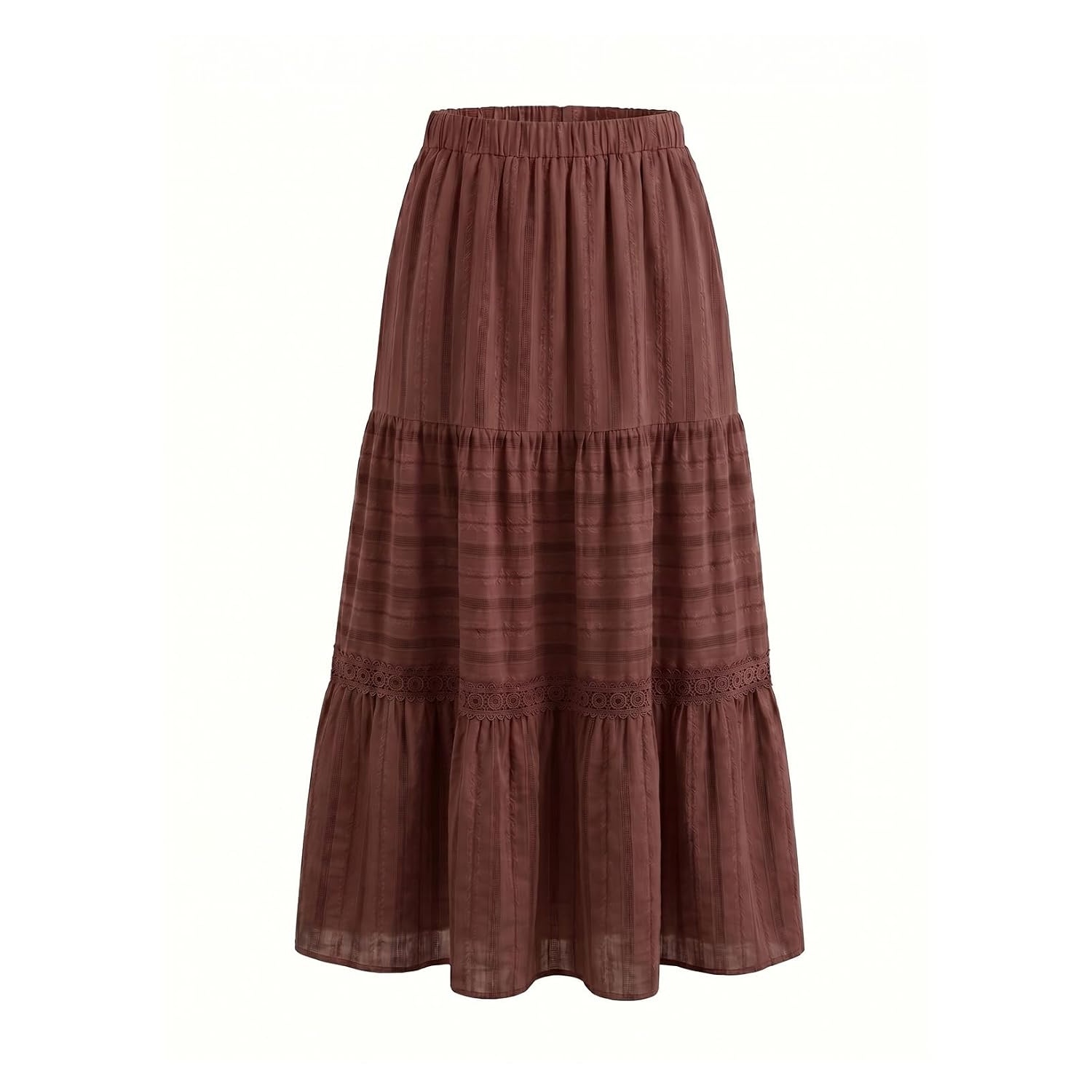 Boho Crochet Lace Tiered Cotton Maxi Skirt
