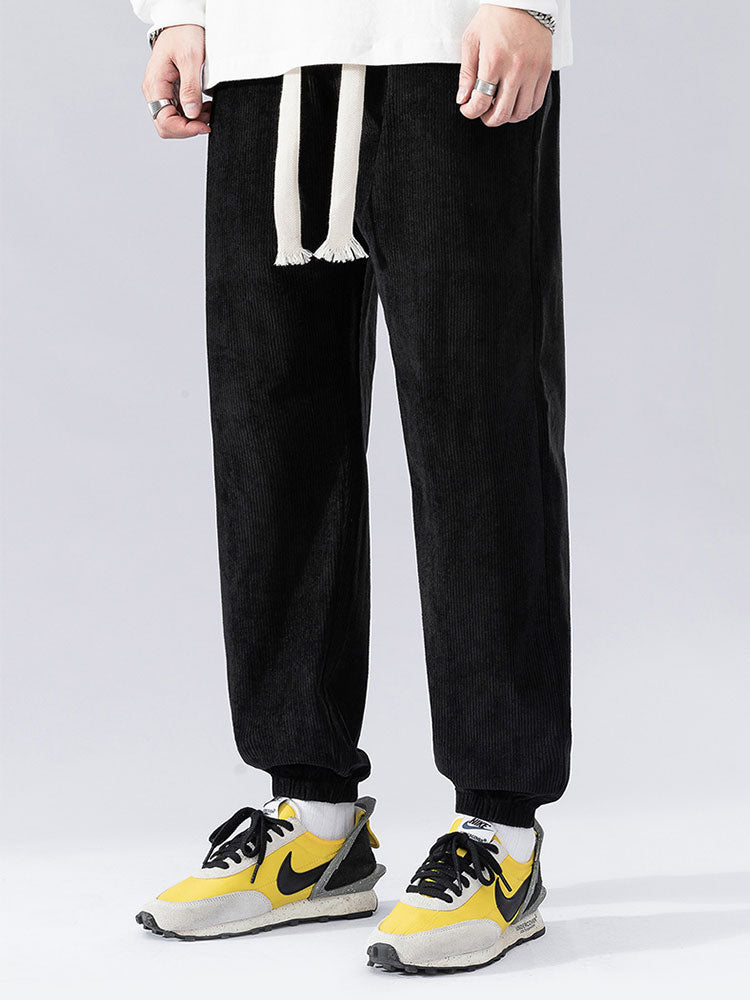 Solid Corduroy Joggers With Drawstring-Waves And Trunks
