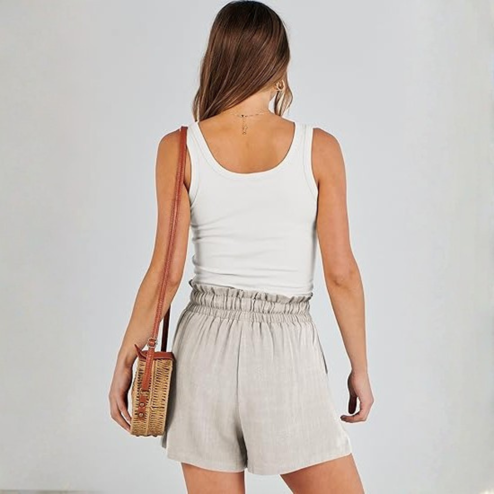 High Waist Wide  Drawstring Linen Shorts For Women