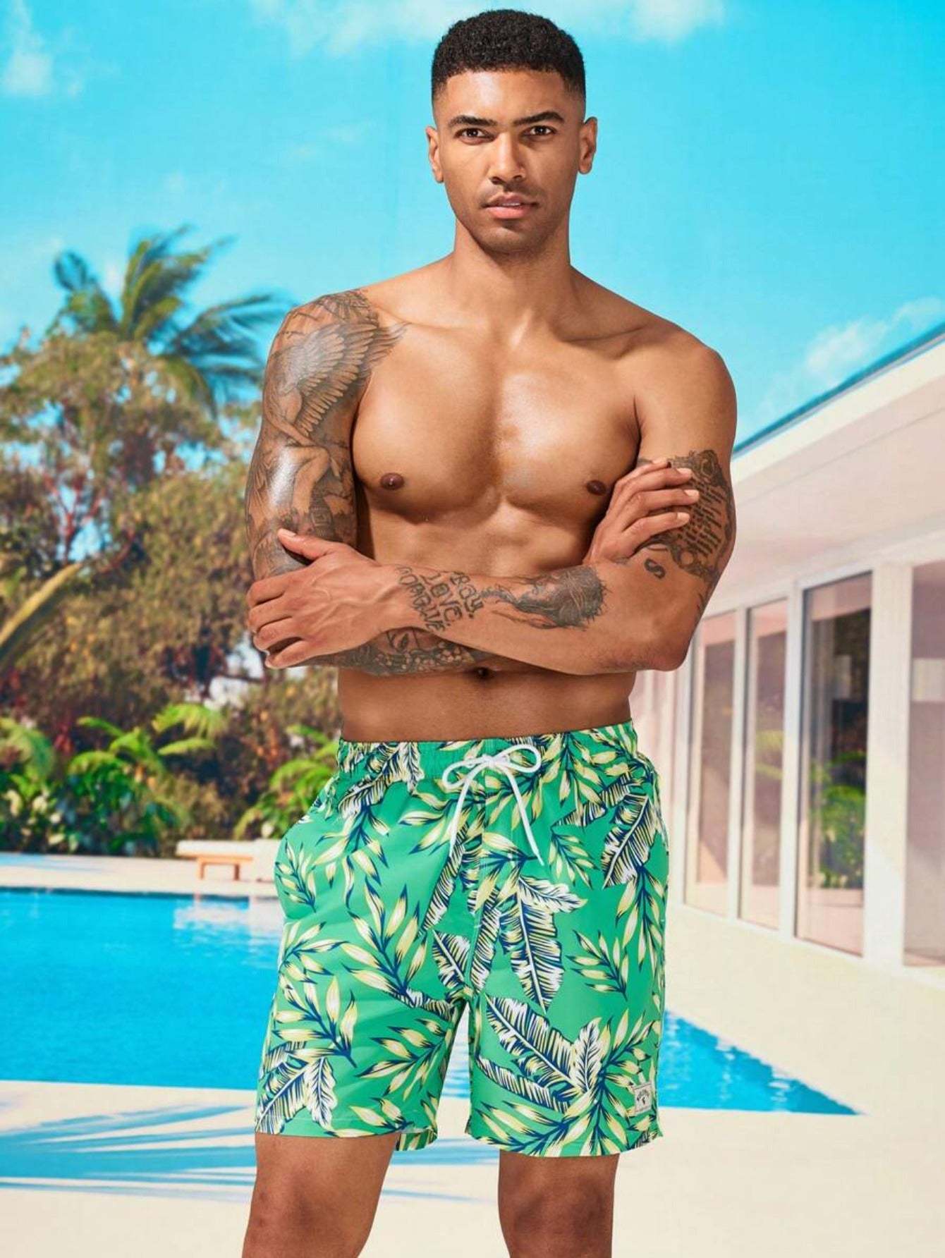 Stylish Tropical Swim Trunks-Waves And Trunks