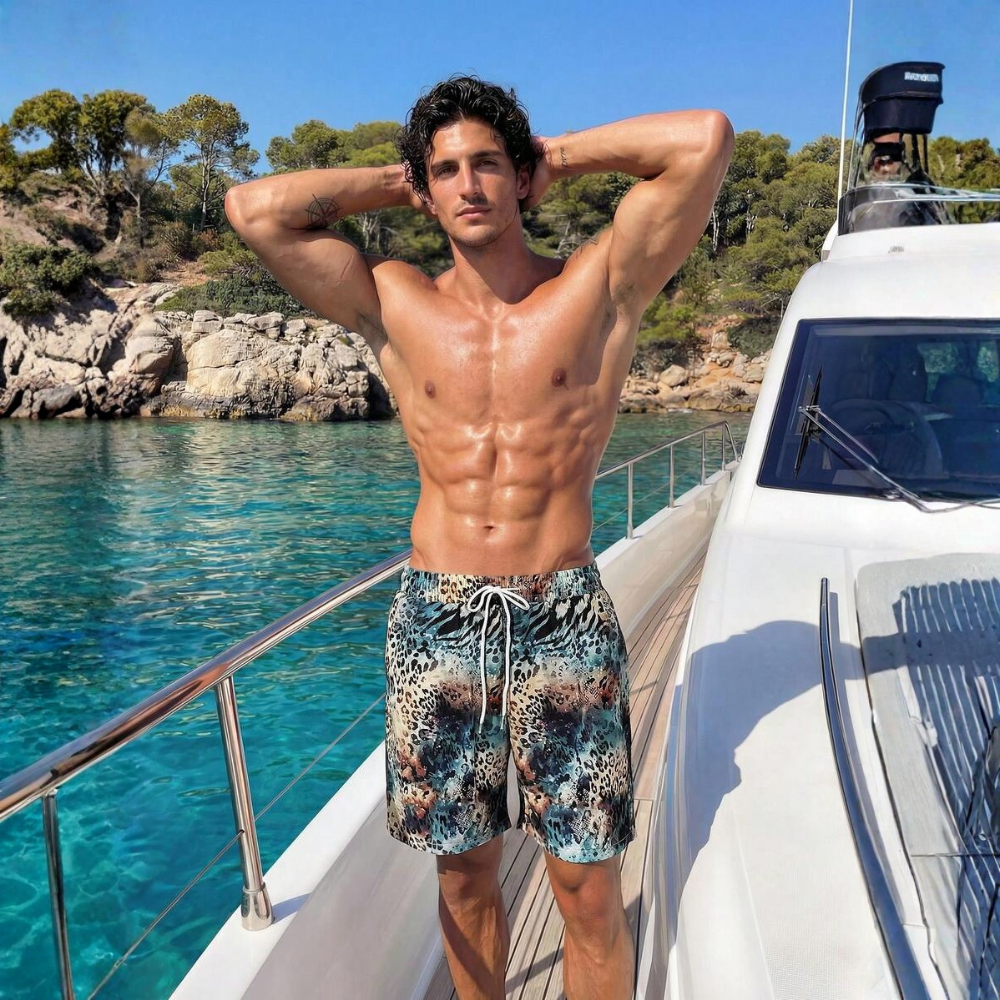 Tropical Paisley Print Drawstring Beach Shorts With Pockets For Men