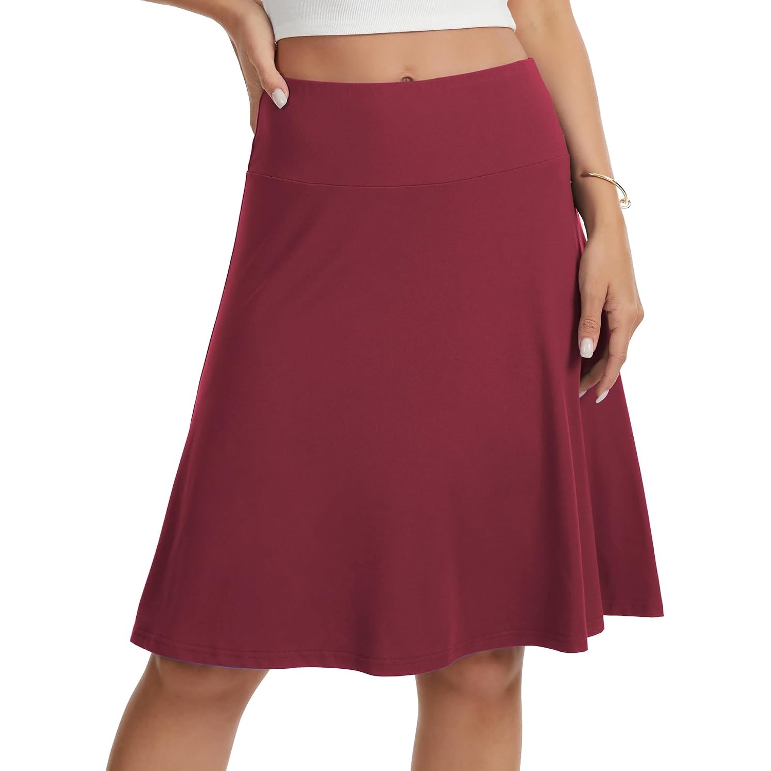 Casual High Waisted Stretchy A Line Skater Skirt For Women