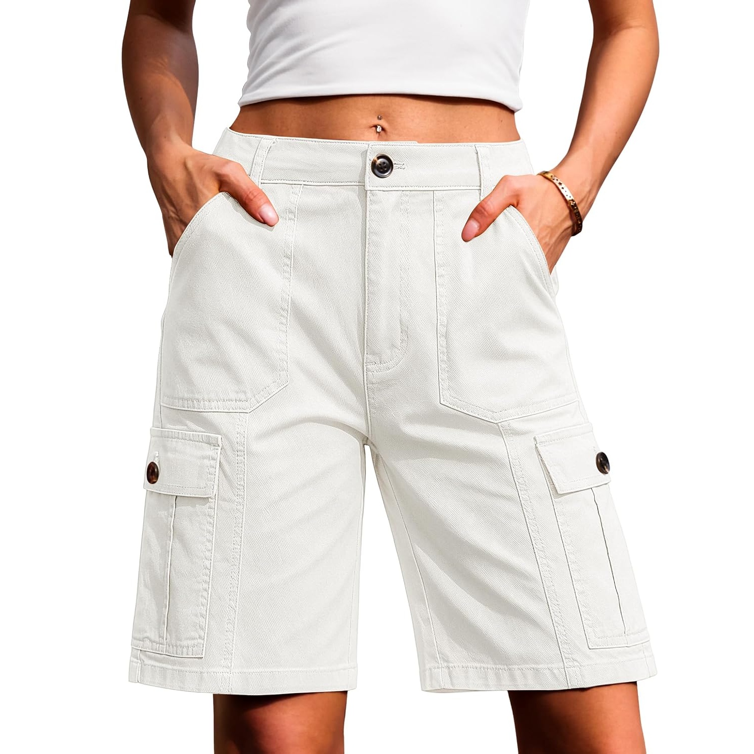 Casual Long Wide Cargo Length Shorts For Women
