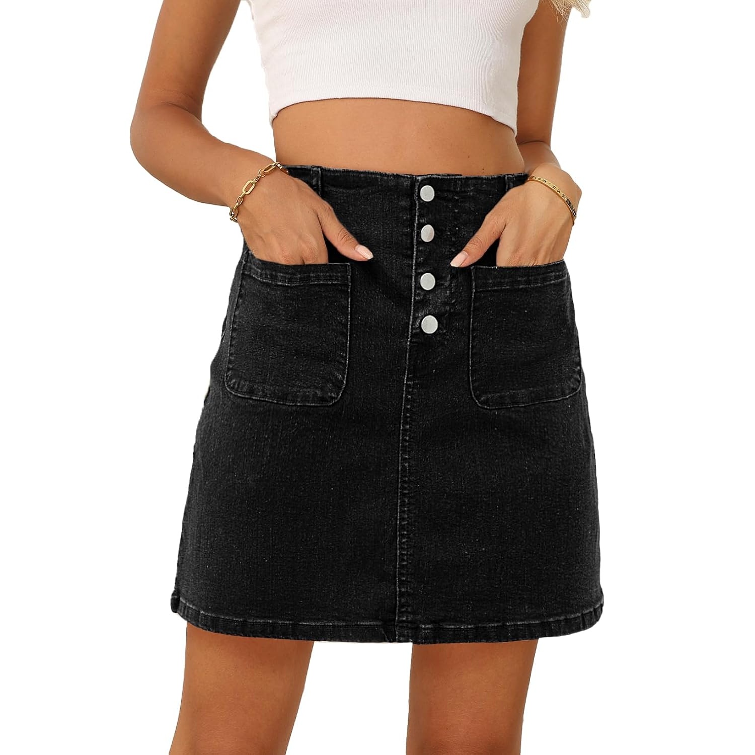 Summer High Stretch Skirt With Pockets For Women