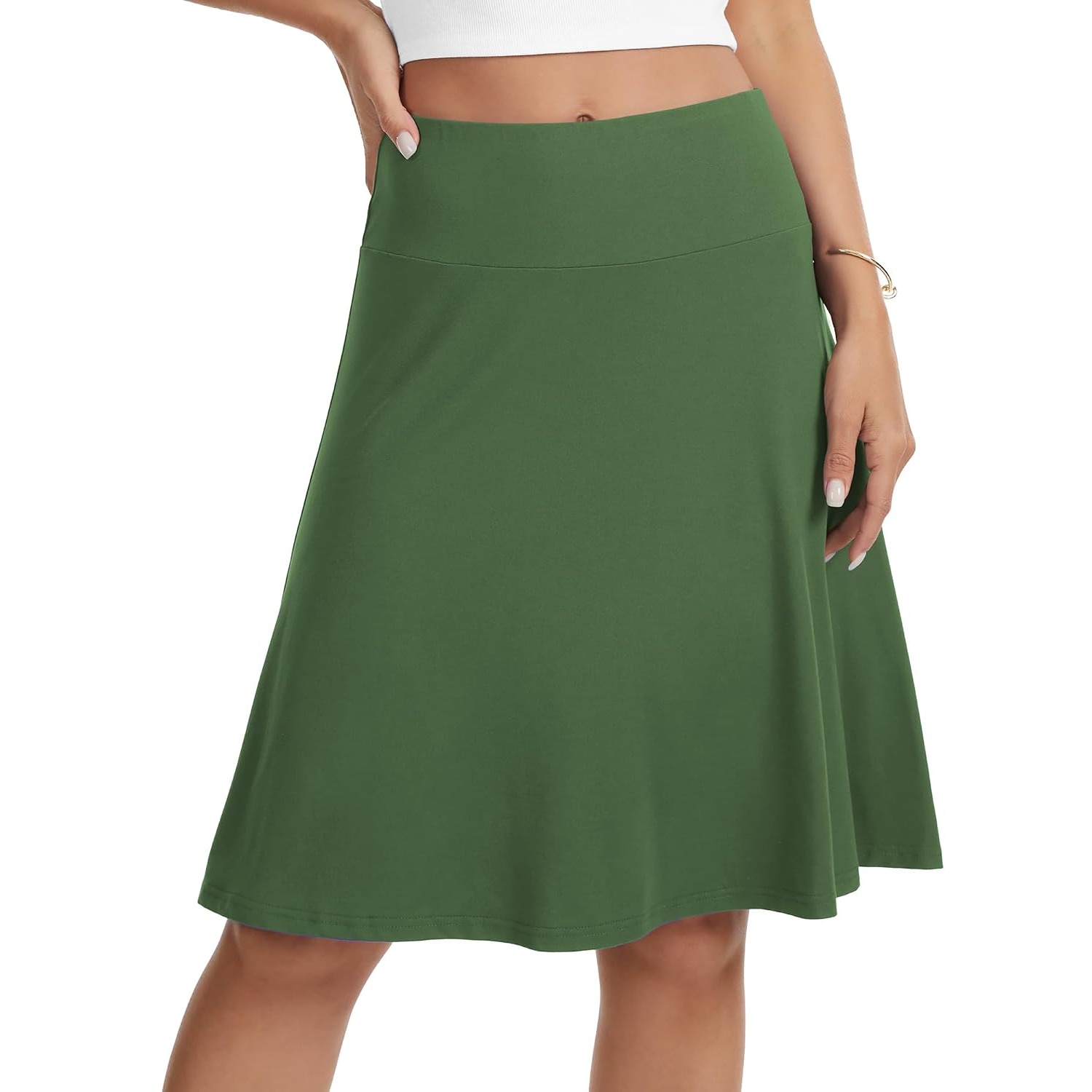 Casual High Waisted Stretchy A Line Skater Skirt For Women