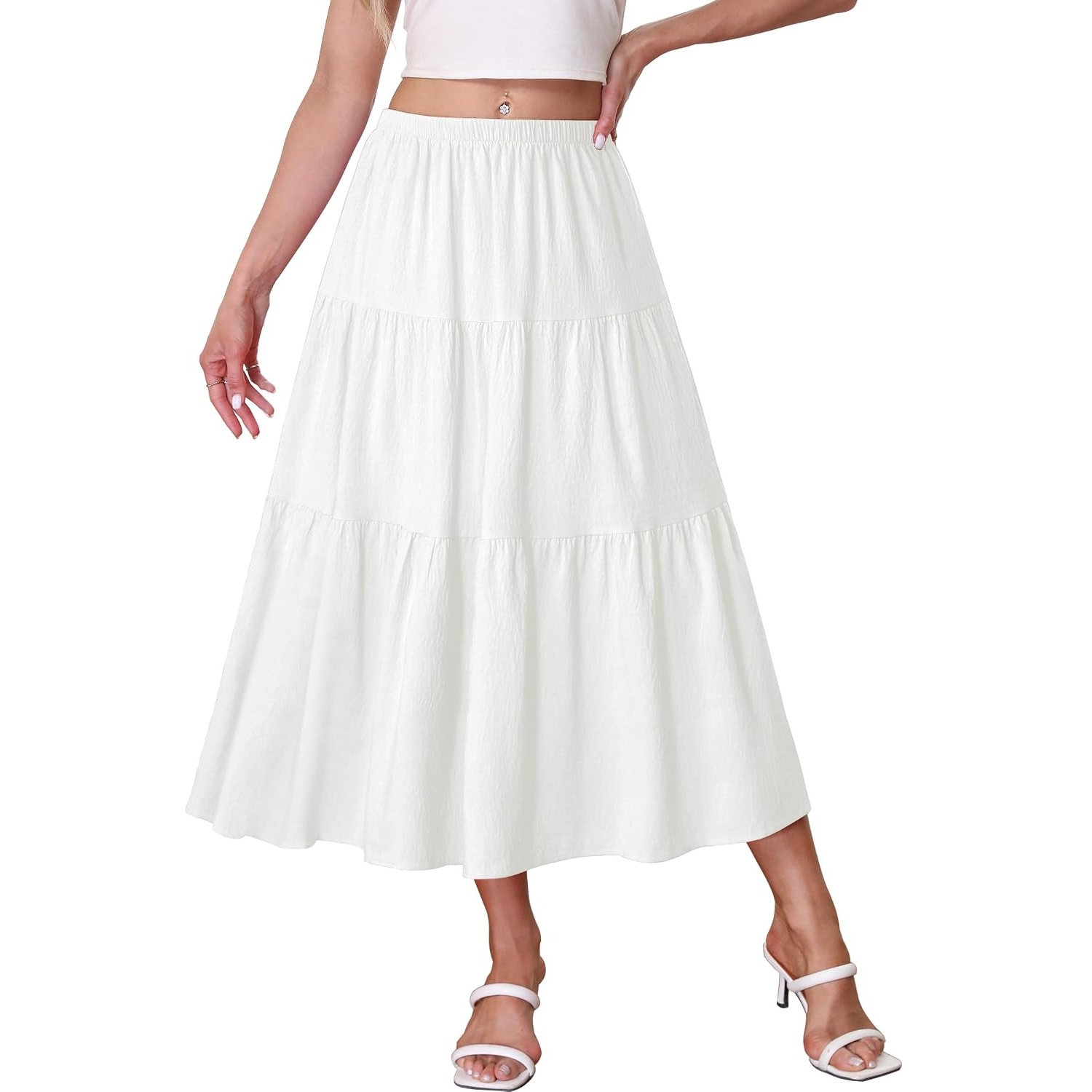 Casual Elastic High Waist Tiered Skirt For Women
