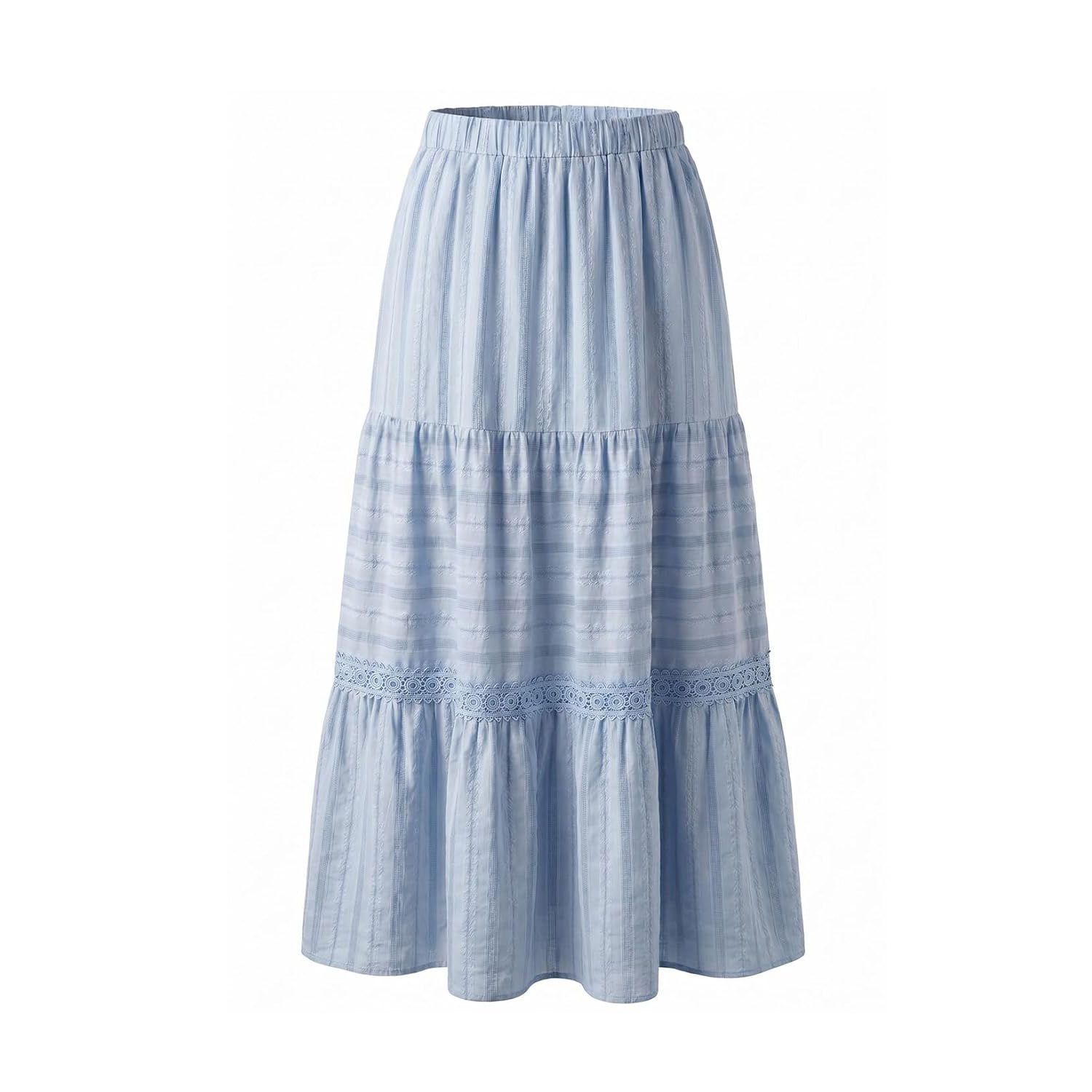 Boho Crochet Lace Tiered Cotton Maxi Skirt