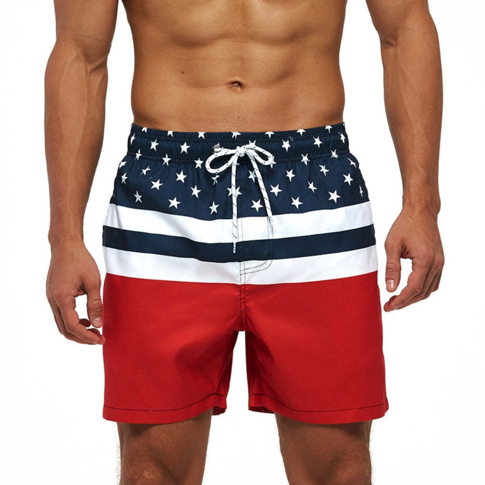 American Flag Draw String Swim Shorts-Waves And Trunks