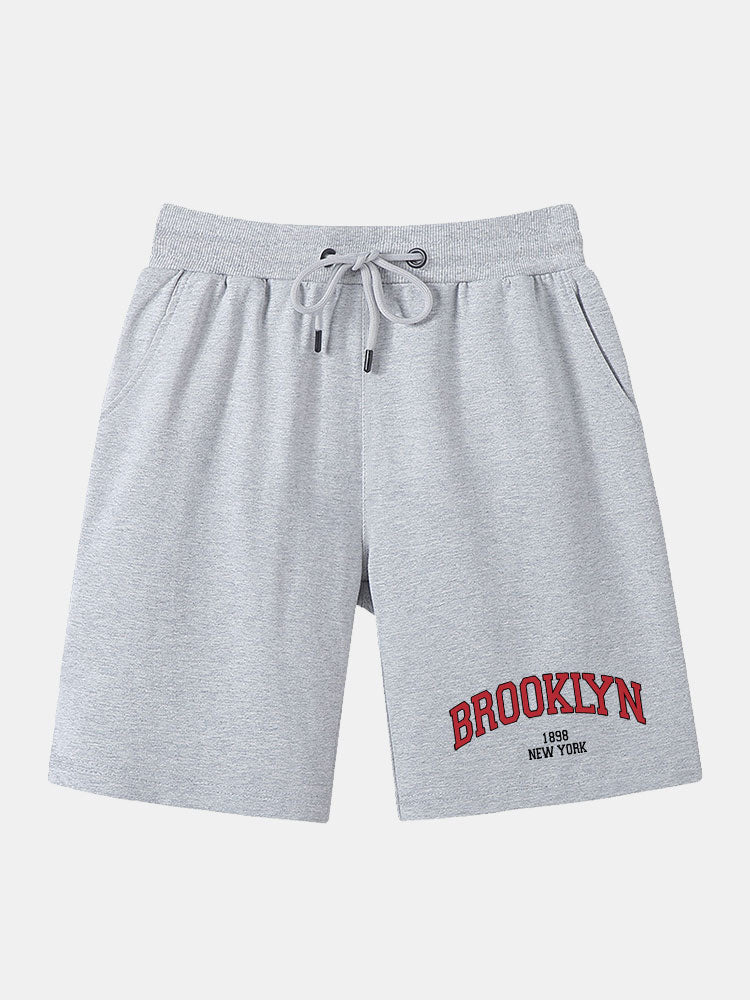 Brooklyn Letter Print Mid Length Shorts-Waves And Trunks