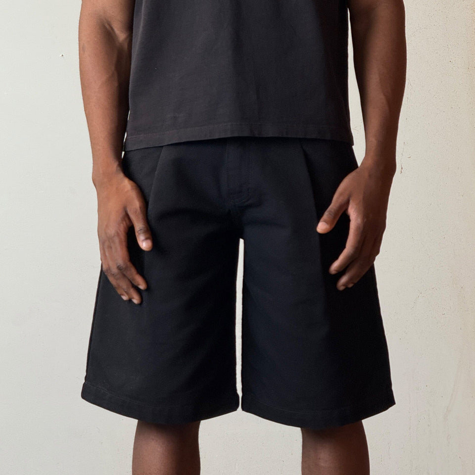 Baggy Wide Fit Pleated Design Denim Shorts