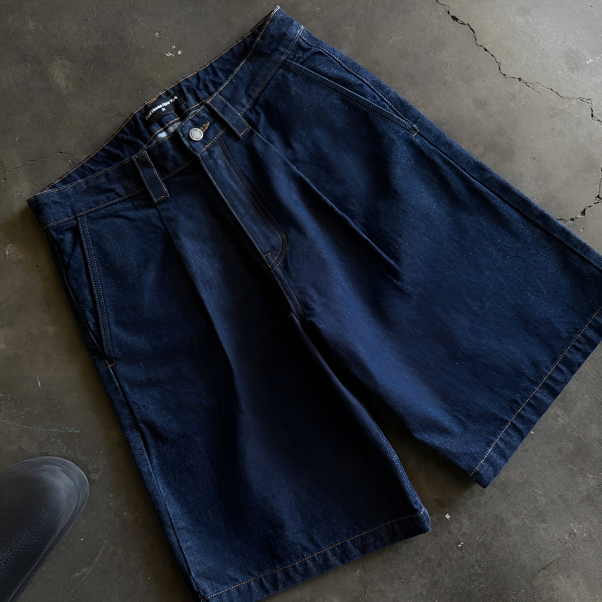 Baggy Wide Fit Pleated Design Denim Shorts